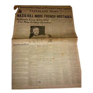 Apr 22 1942 Cleveland News WWII Newspaper French Hostages Commandos Ted Williams